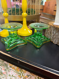 Candle Holder, Green Glass Star, set