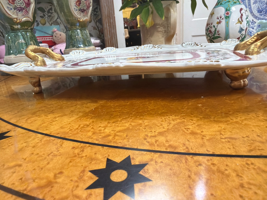 Meissen Style Porcelain Tray with Floral and Glided Accents