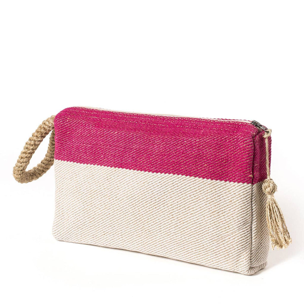 Handwoven Jute-Cotton Bag • Block A Clutch - Pink