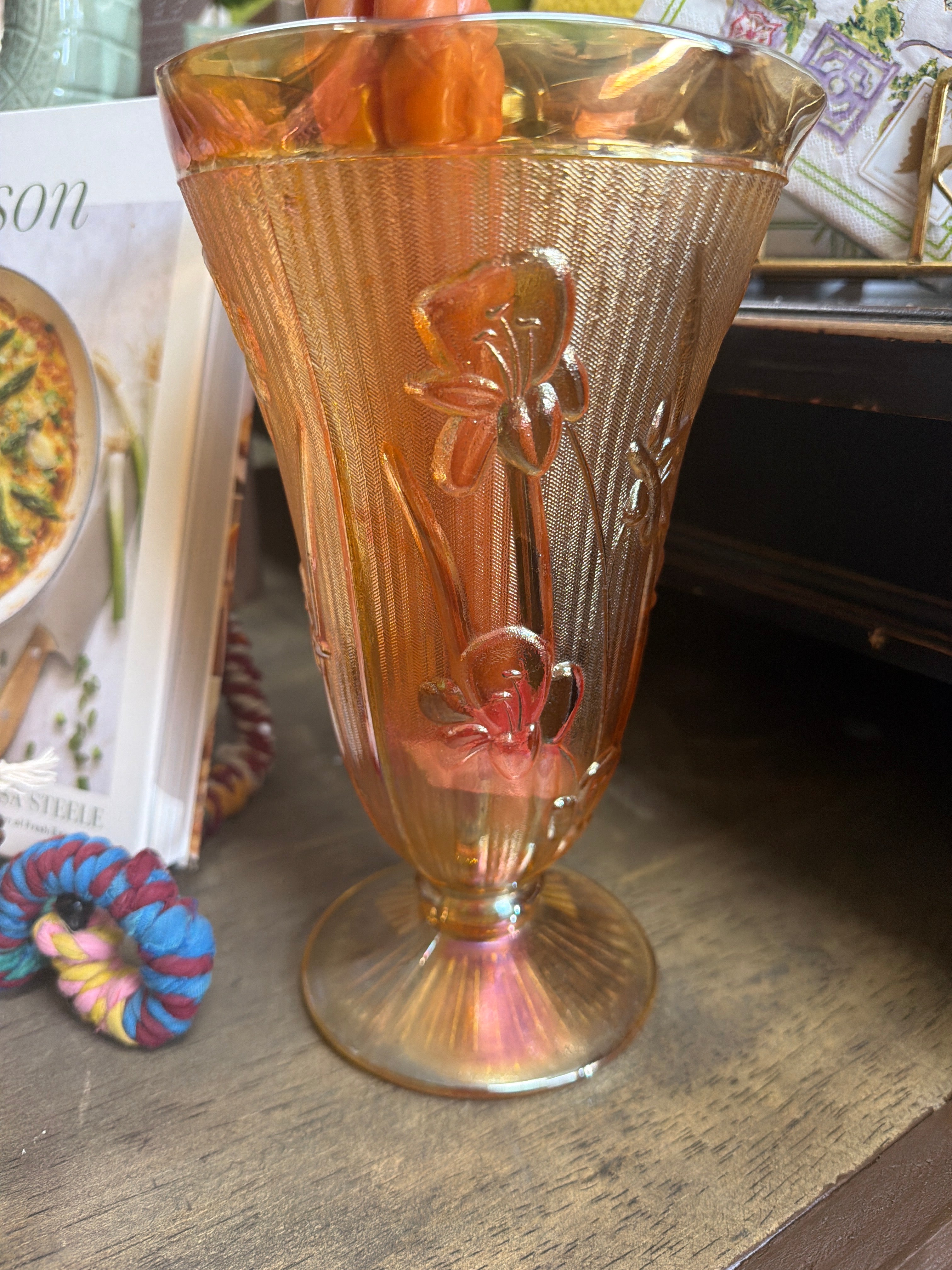 Marigold Carnival Glass, Vase