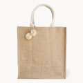 Handmade Burlap Jute Tote l Market Bag with Pompom