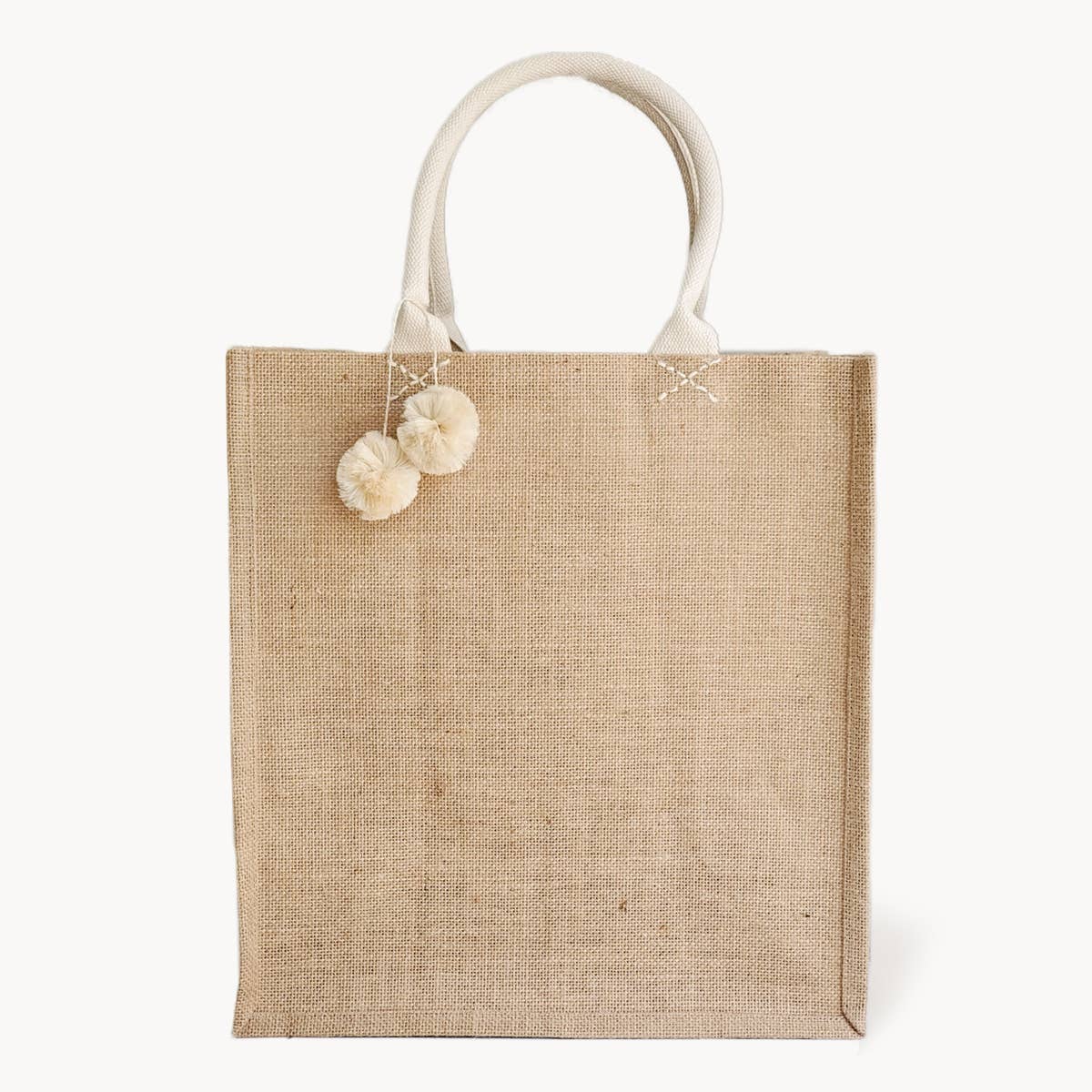 Handmade Burlap Jute Tote l Market Bag with Pompom