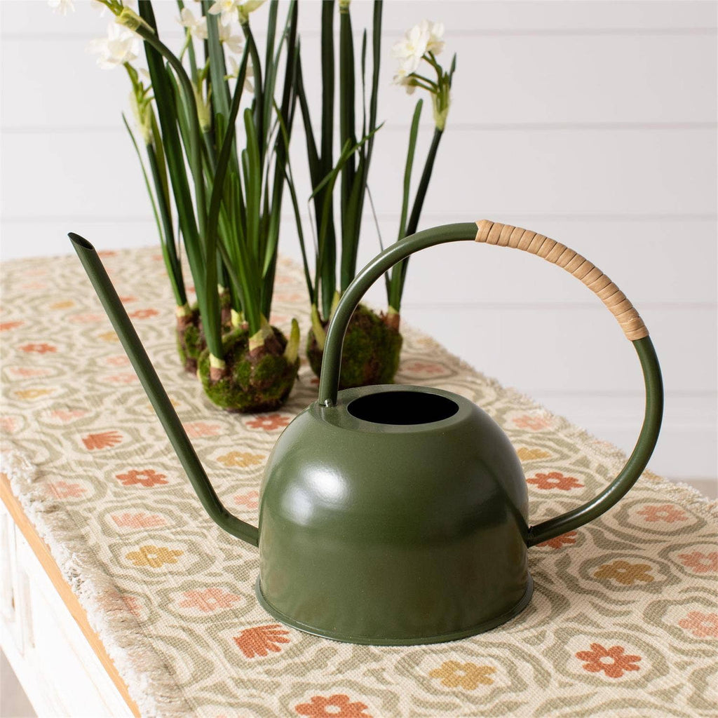 Green Enamel With Rattan Watering Can (Pk/04)