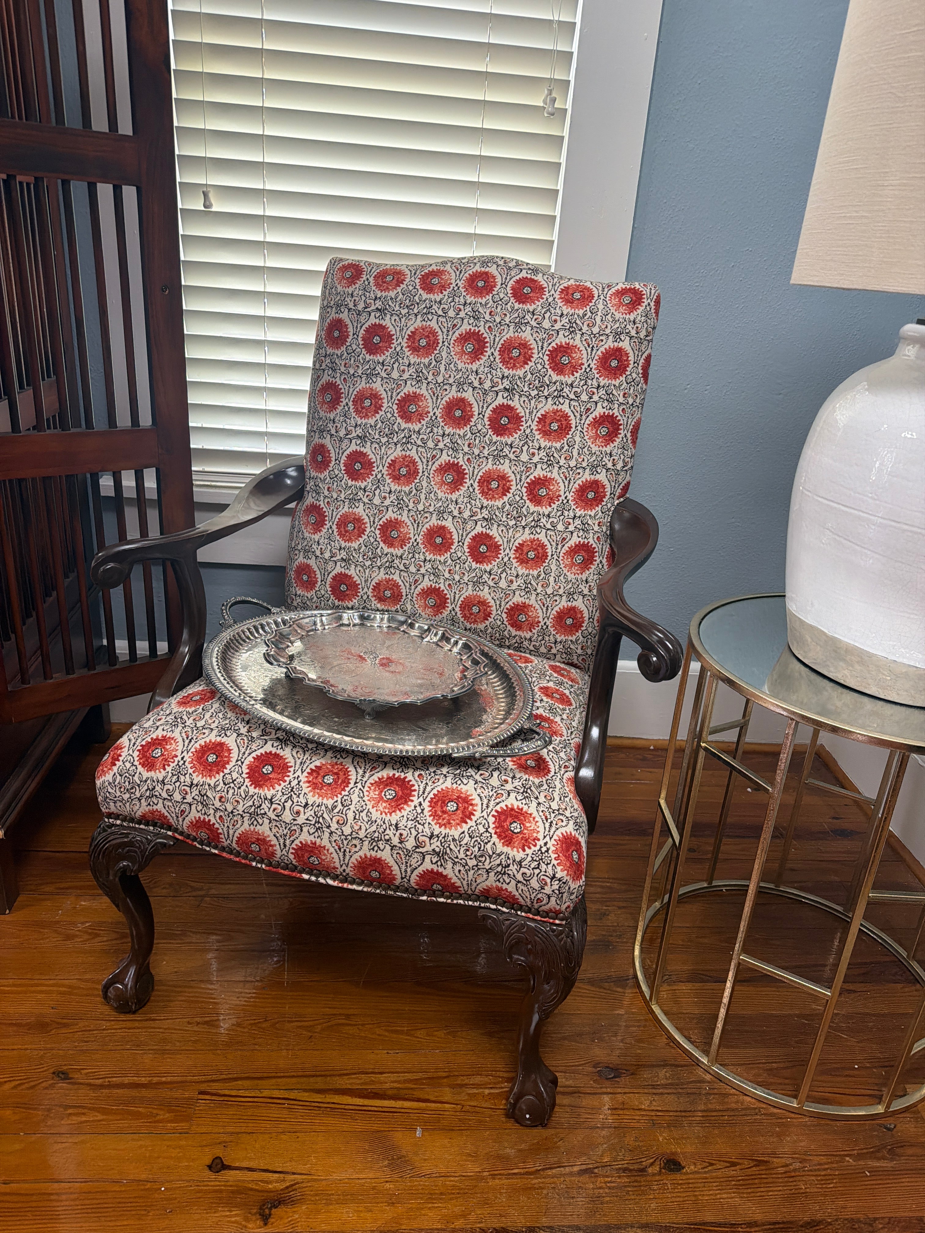 Upholstered Chair, Orange and Black Design