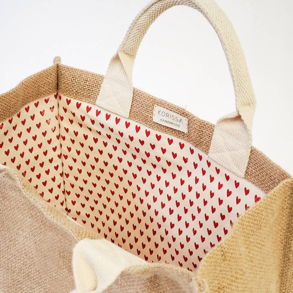 Handmade Burlap Jute • Canvas Tote • Gift Bag W/Pompom (S): Gray