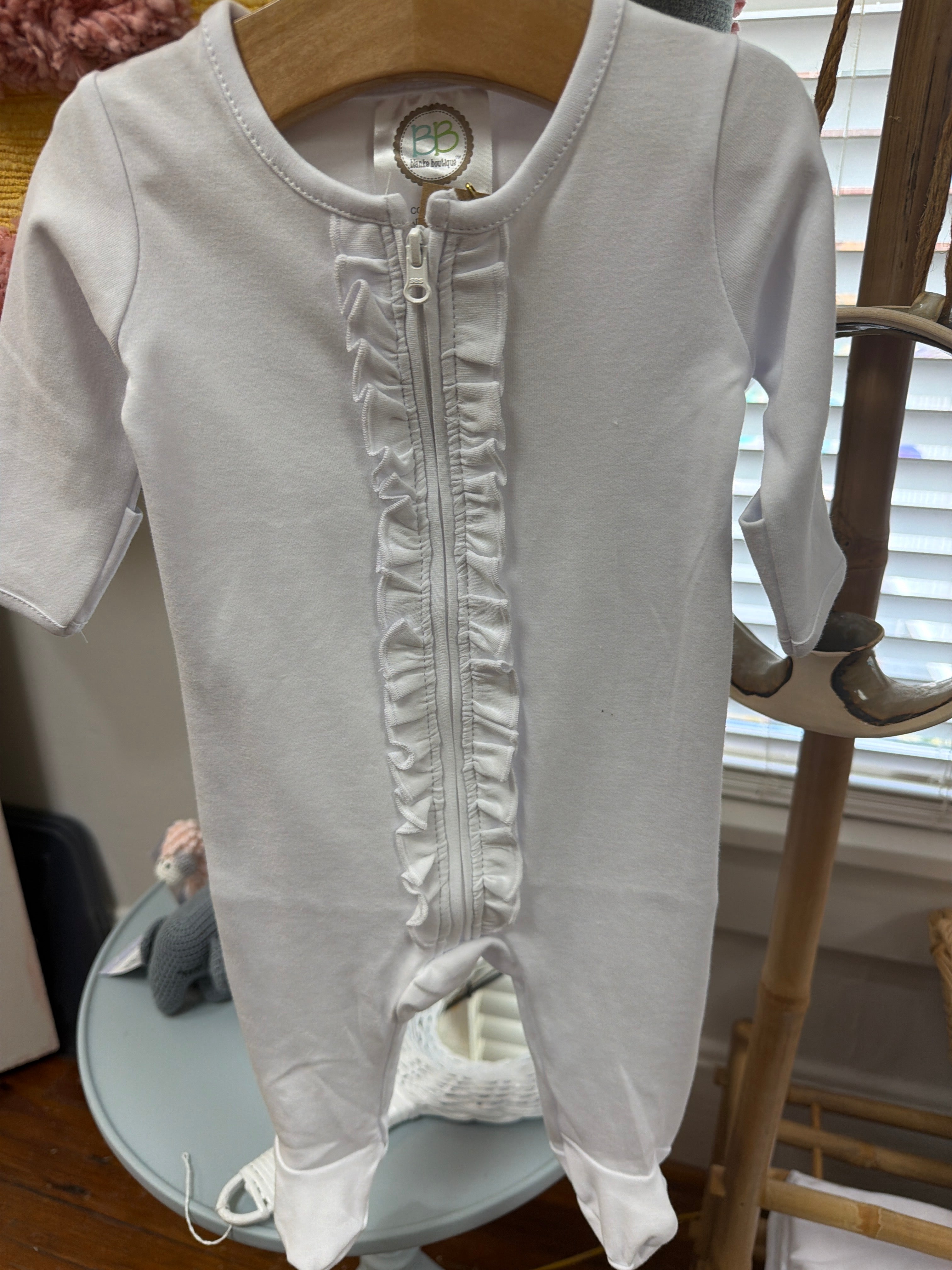 Infant Ruffle Sleep, White, 3 months