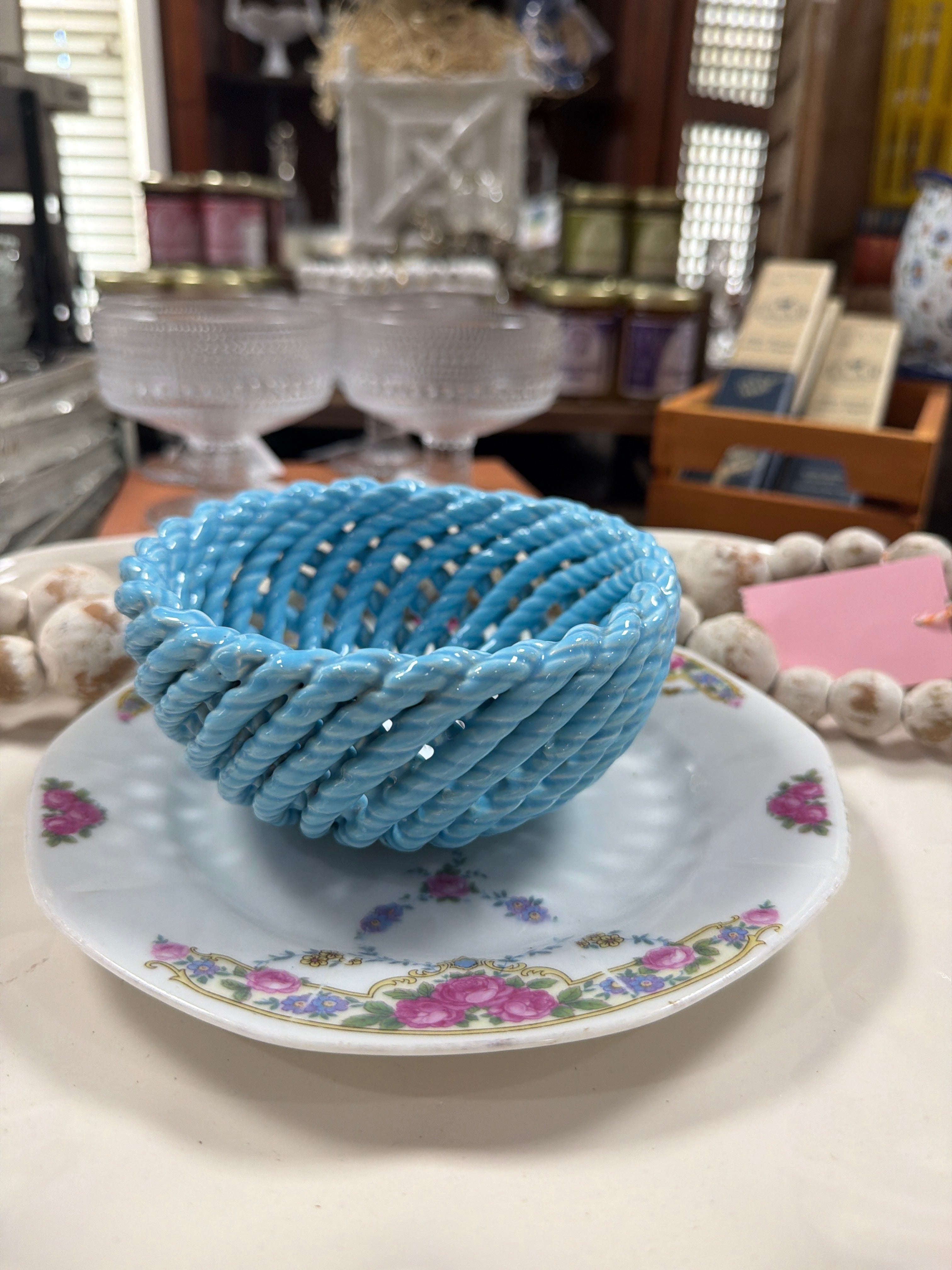 Woven Ceramic Blue Bowl
