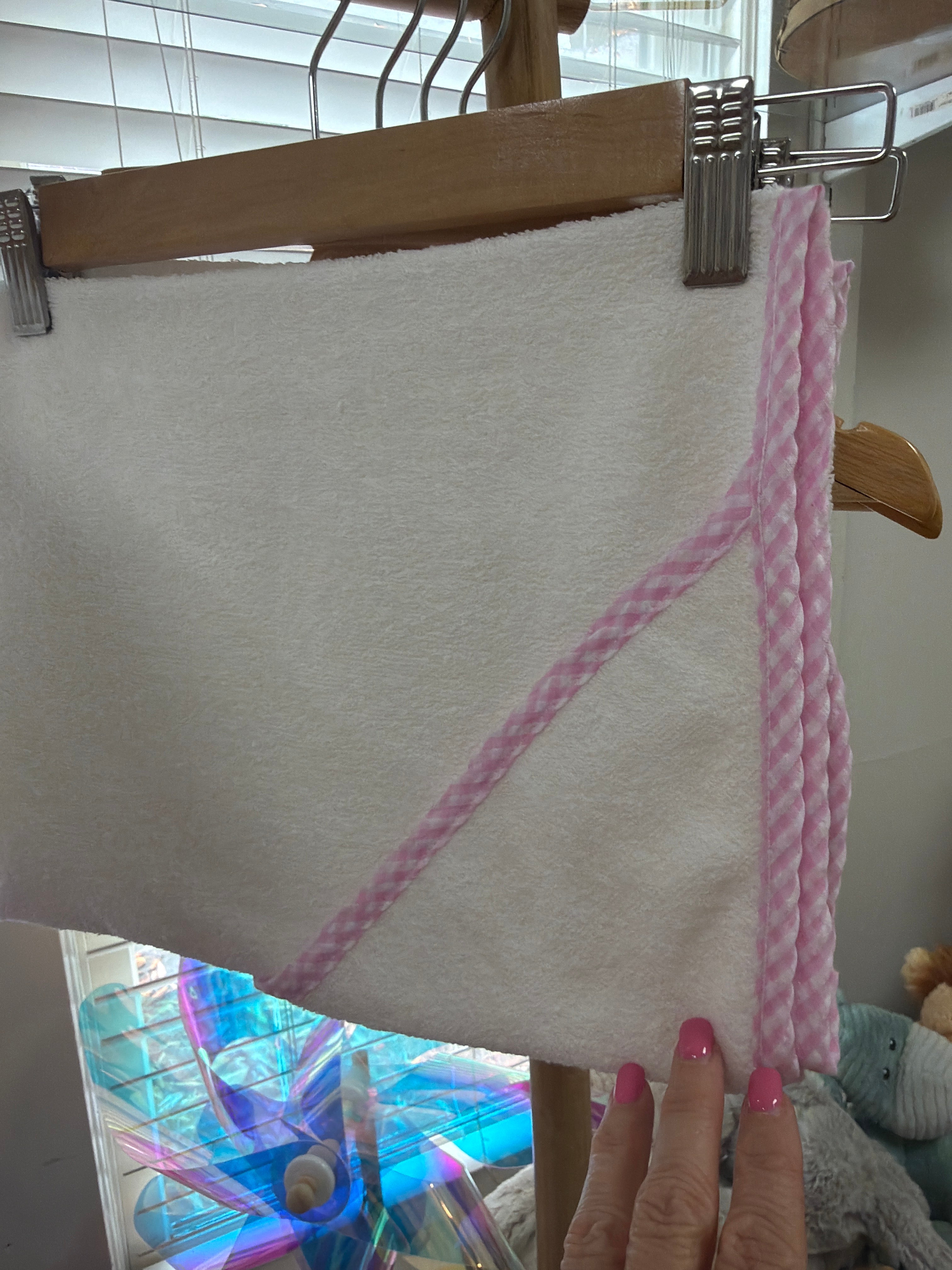 Infant Hooded Towel, Pink gingham