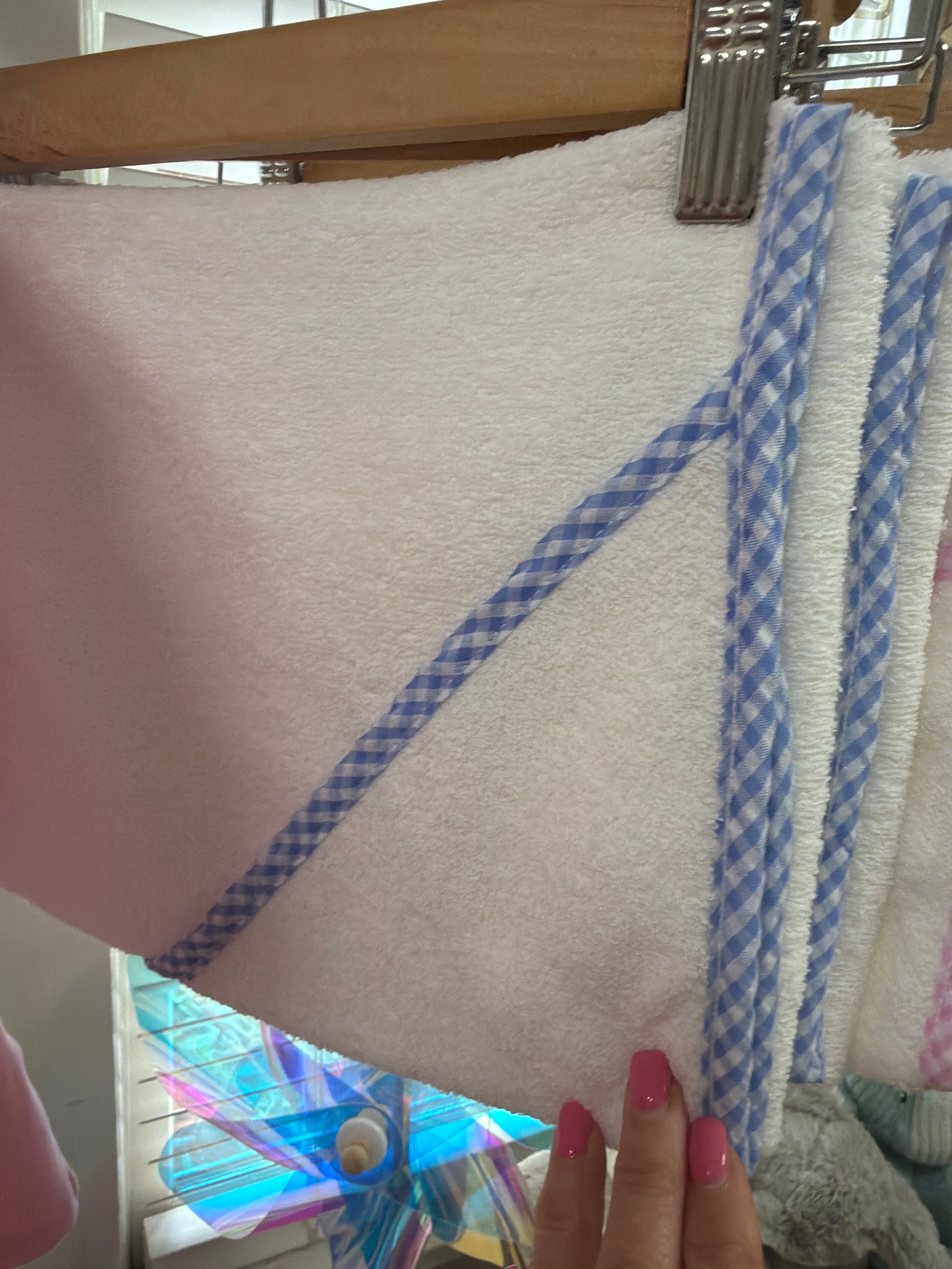 Infant Hooded, Gingham Trim Blue