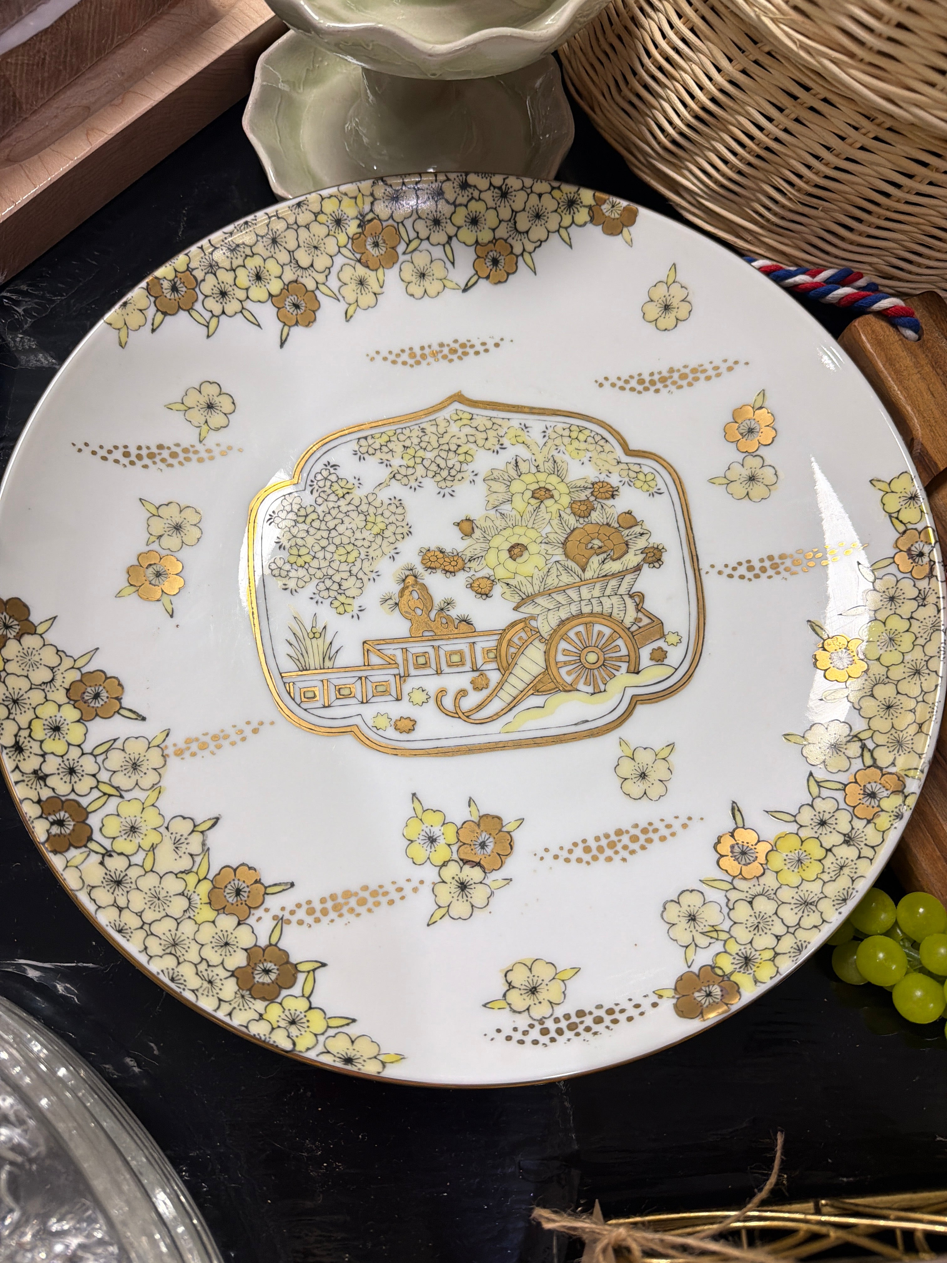 Mid 20th Century Gold Porcelain hand painted Catchall dish