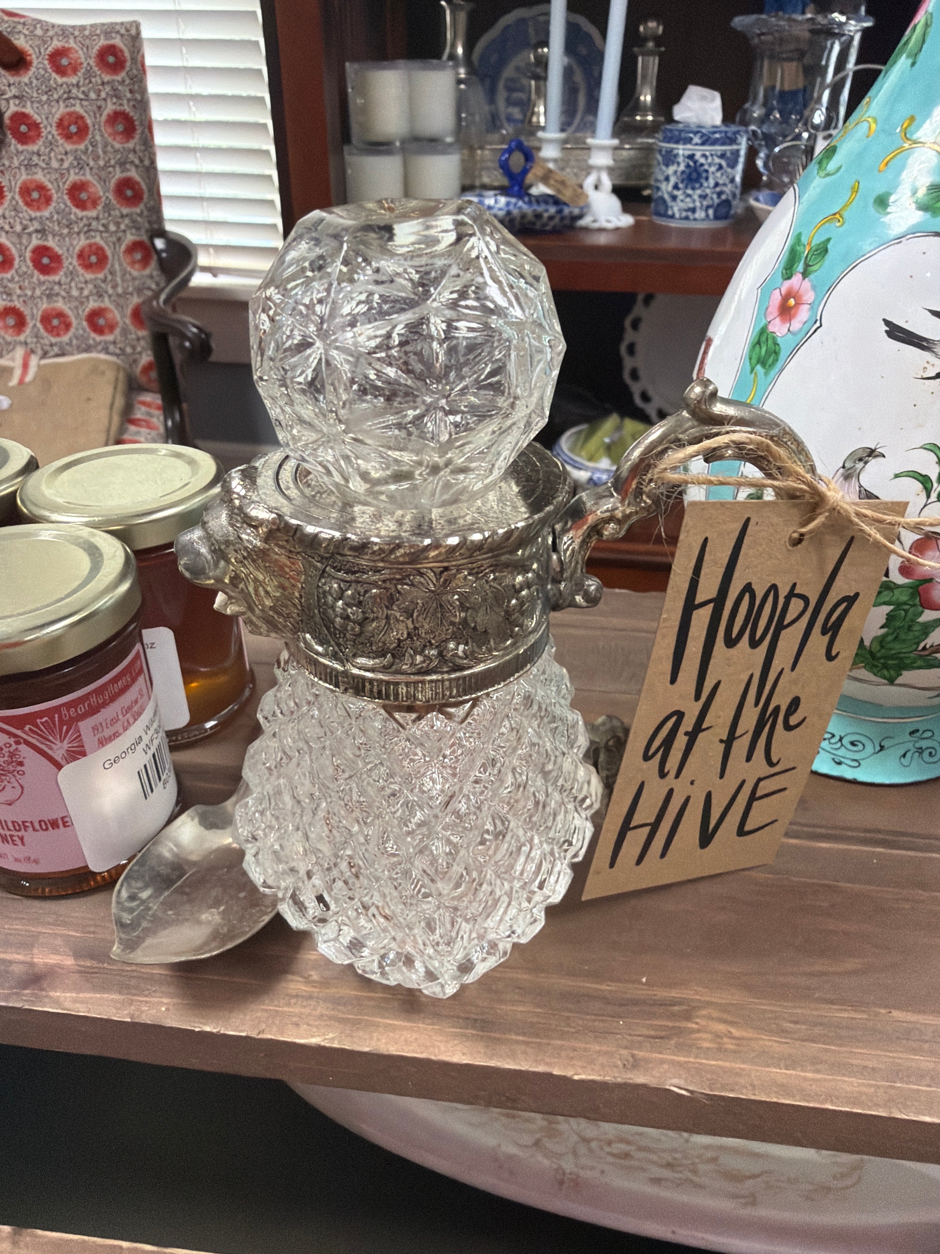 Antique Crystal Pitcher Honey or Syrup