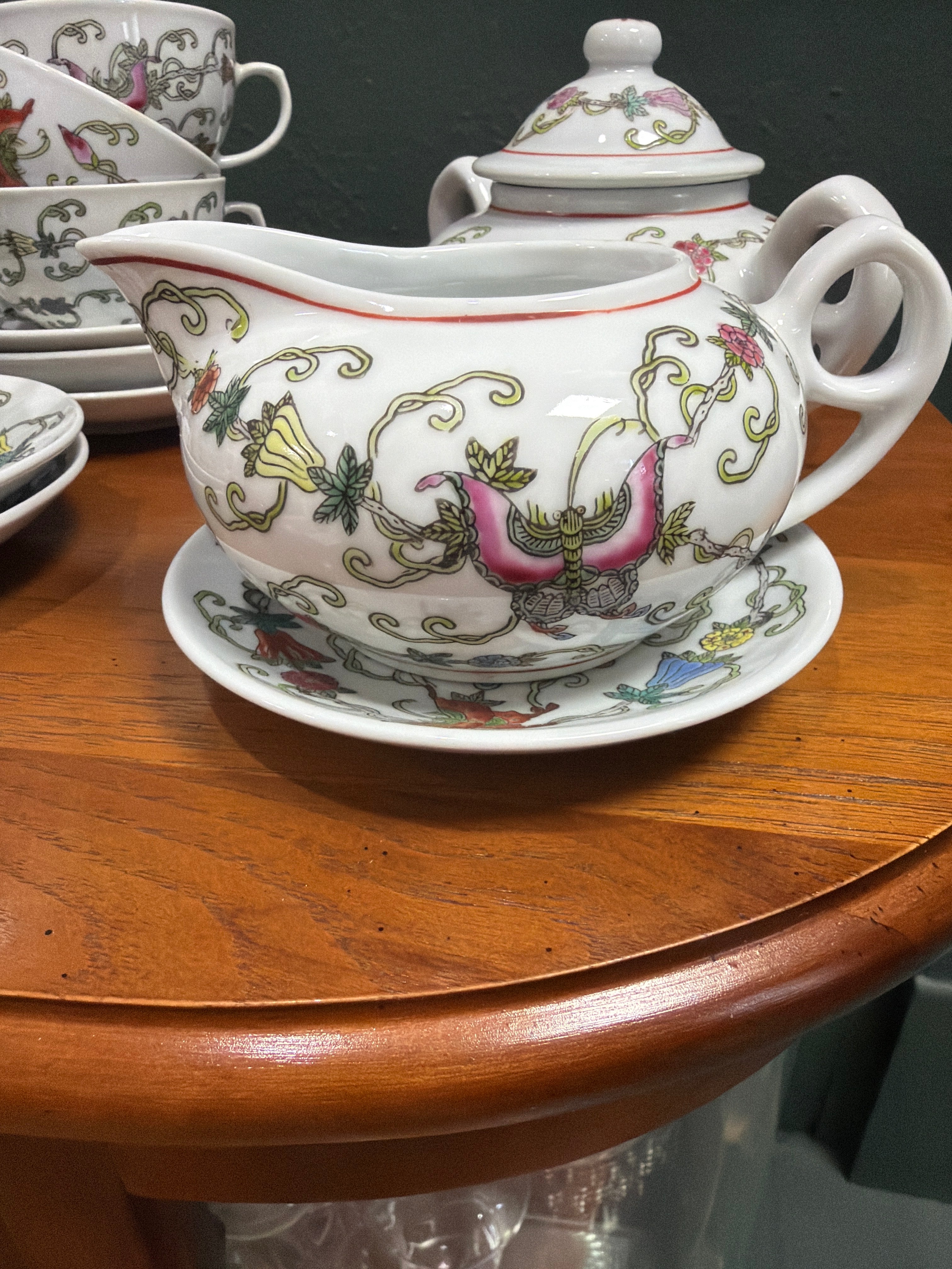 Vintage Chinese Floral and Butterfly Cream Jug