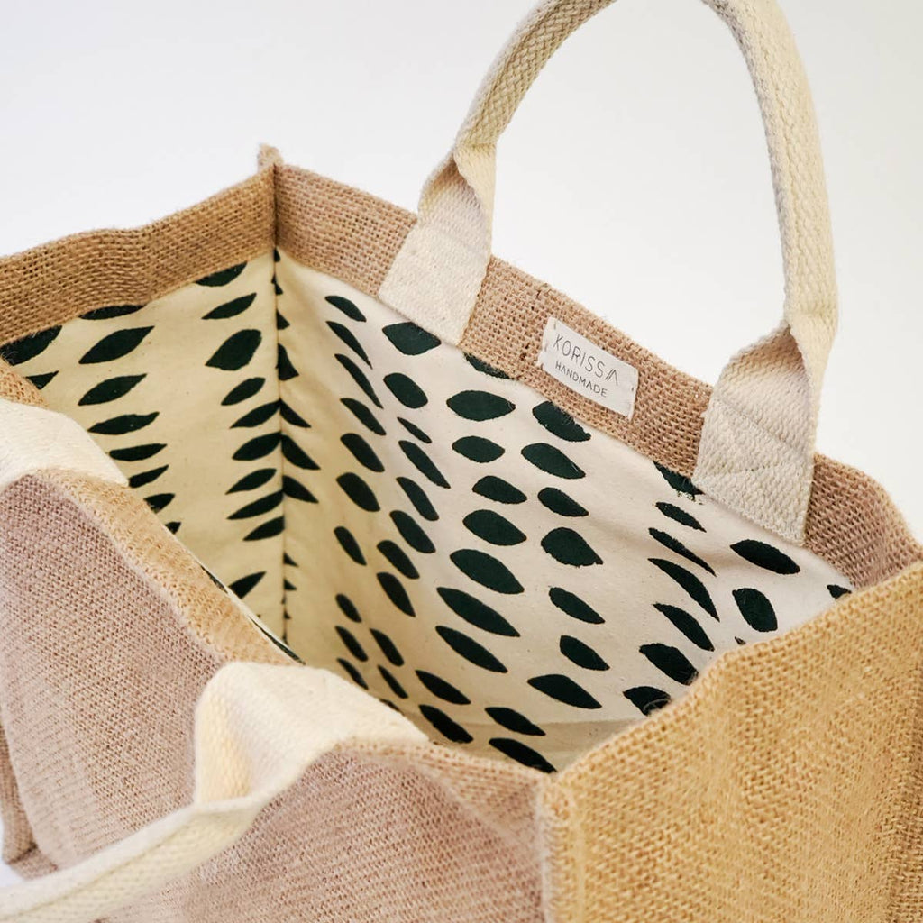 Handmade Burlap Jute • Canvas Tote • Gift Bag W/Pompom (S): Gray