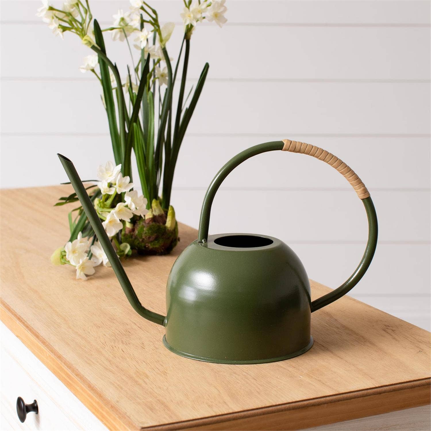 Green Enamel With Rattan Watering Can (Pk/04)
